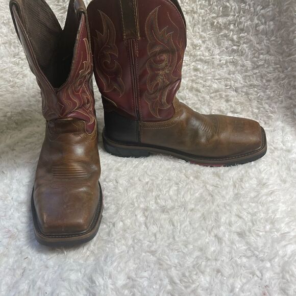 JUSTIN  leather Brown burgundy,& Black Cowboy Boots, Steel square ToeSZ9.5 main image 13